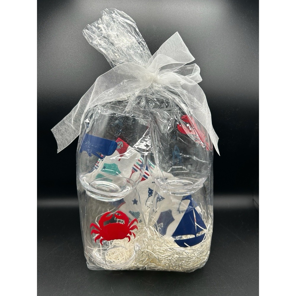 Nautical Summer Cheer Gift Set C&F Flour Sack Towel & 4 Acrylic Tumblers Lobster